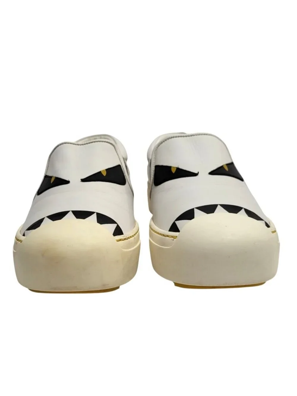 FENDI Bag Bugs Monster Eyes Leather Slip On Sneakers White Shoes